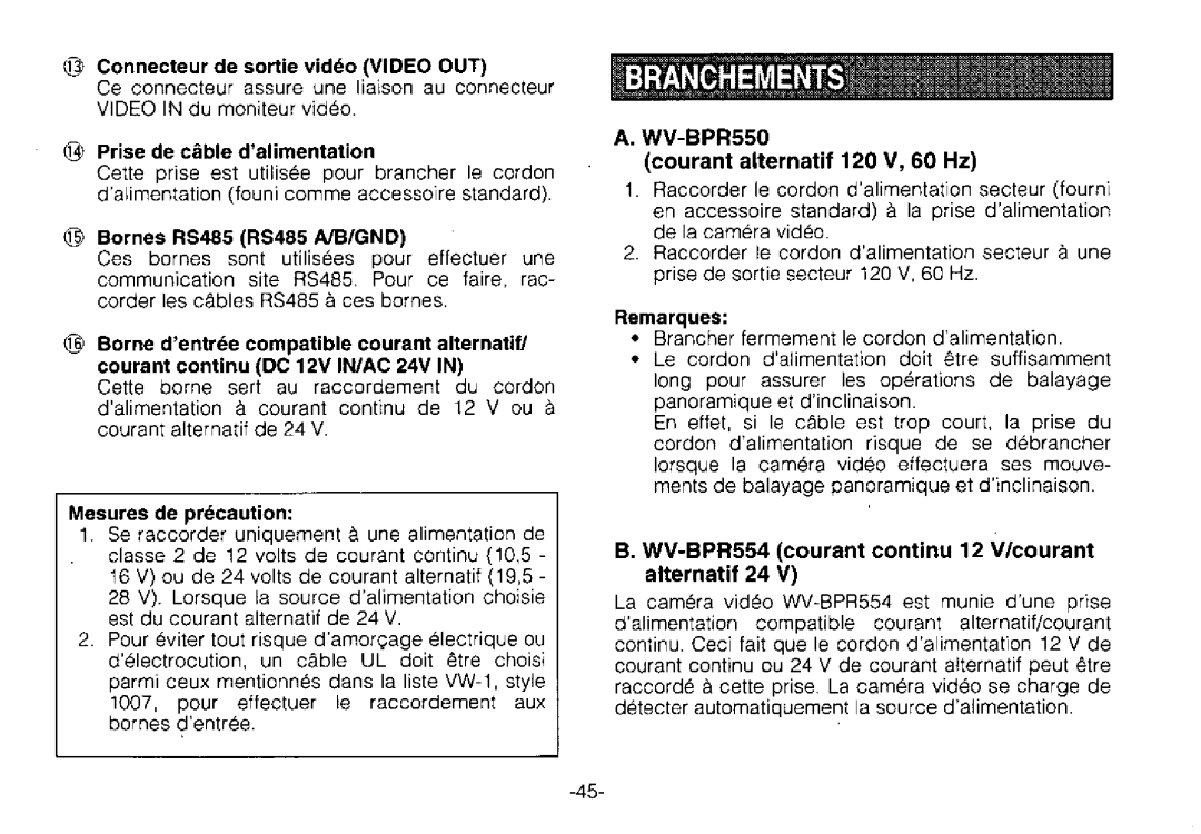 Panasonic WV-BPR550, WV-BPR554 manual 