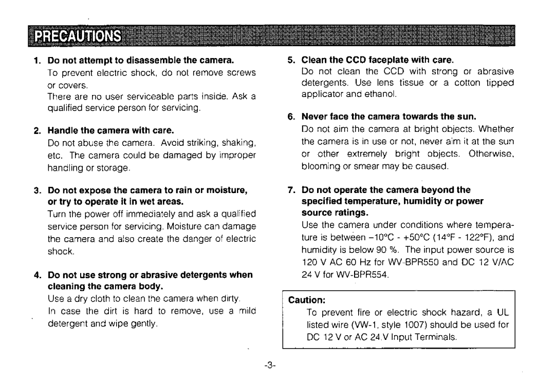 Panasonic WV-BPR550, WV-BPR554 manual 