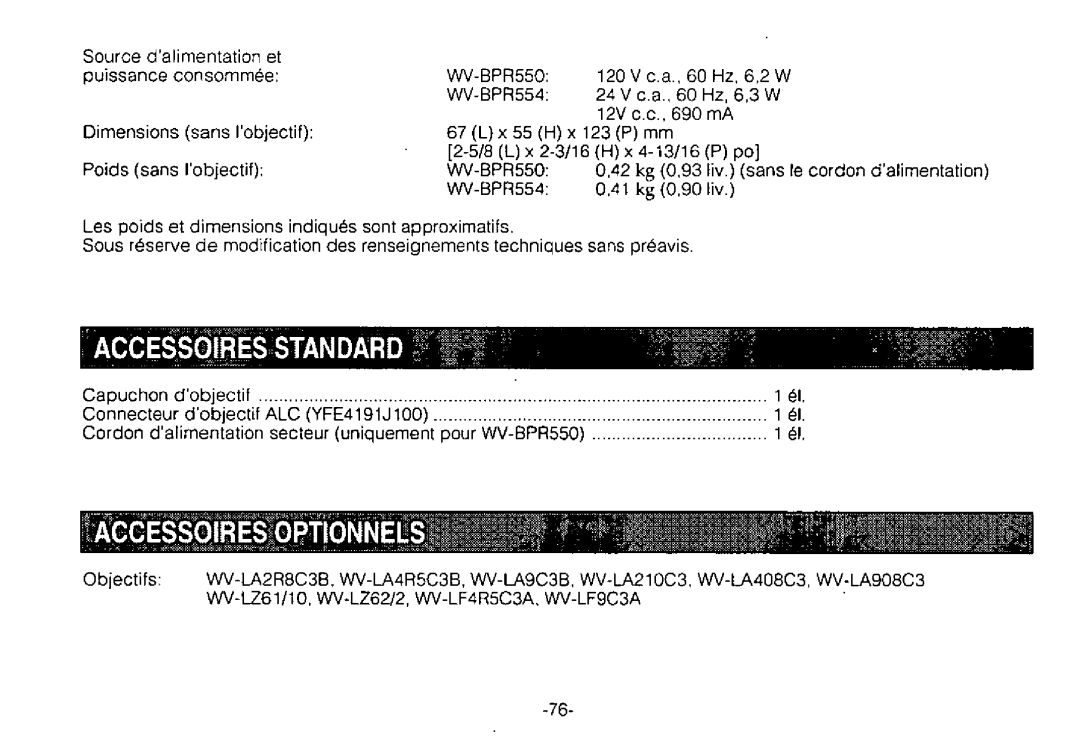 Panasonic WV-BPR554, WV-BPR550 manual 