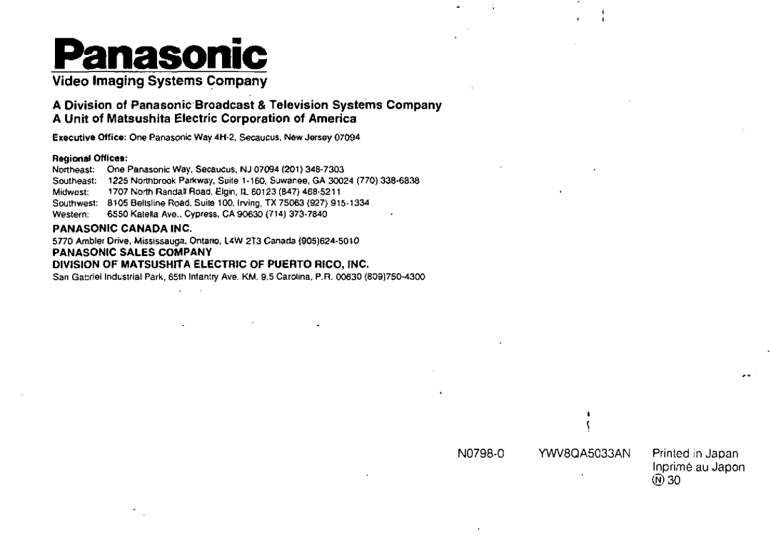 Panasonic WV-BPR554, WV-BPR550 manual 