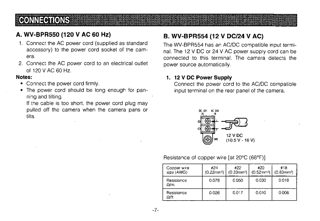 Panasonic WV-BPR550, WV-BPR554 manual 