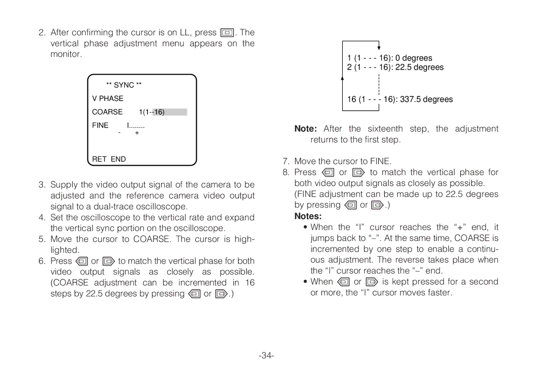 Panasonic WV-C L920A, WV-C L924A operating instructions Phase Coarse 