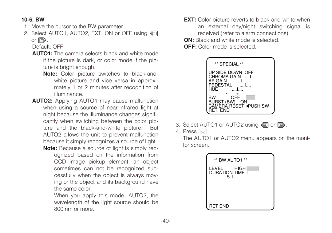 Panasonic WV-C L920A, WV-C L924A operating instructions 10-6. BW 