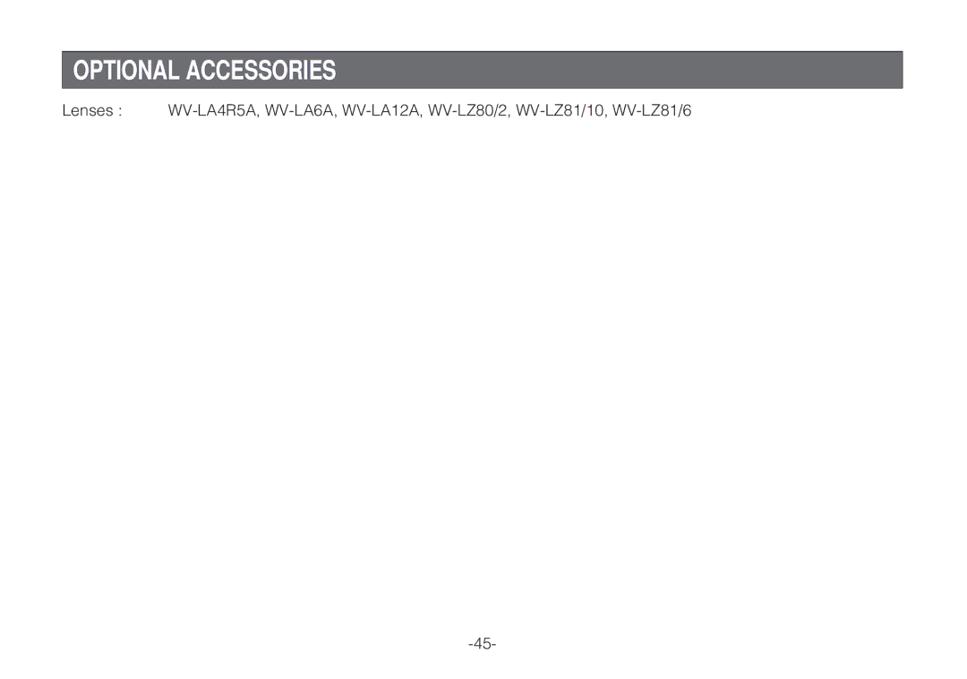 Panasonic WV-C L924A, WV-C L920A operating instructions Optional Accessories 