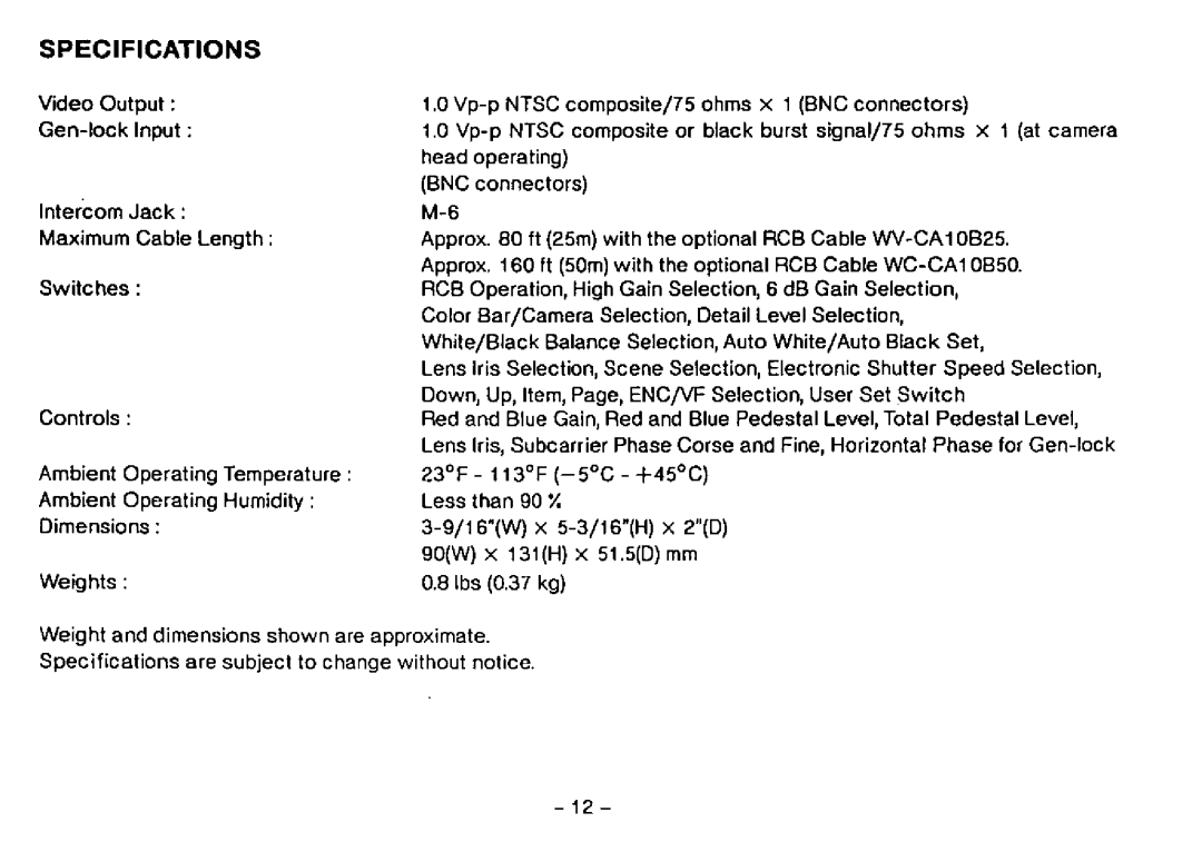 Panasonic WV-CB700A manual 