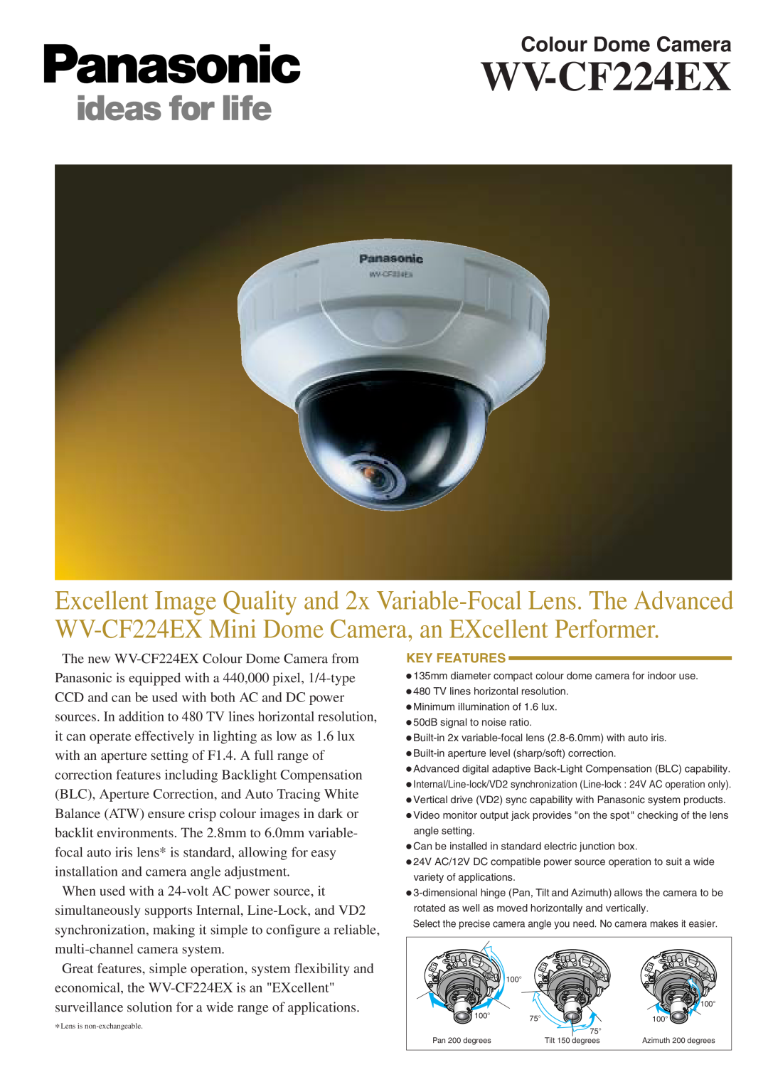 Panasonic WV-CF224EX manual Colour Dome Camera 