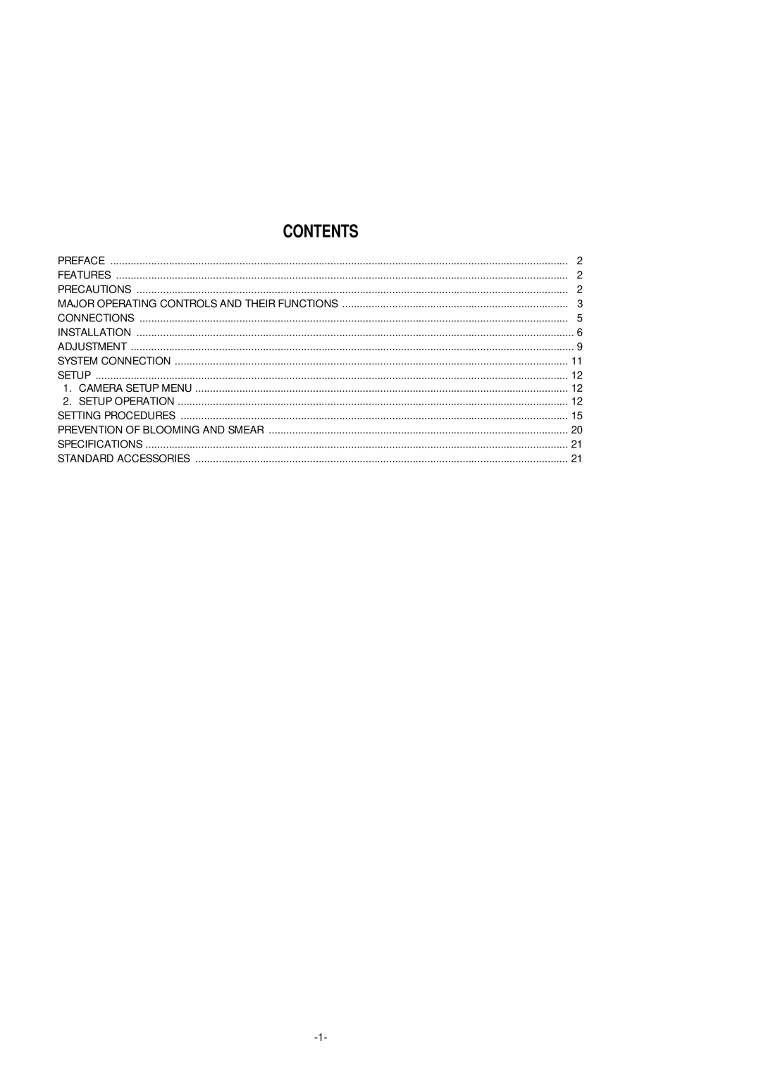 Panasonic WV-CF254 manual Contents 