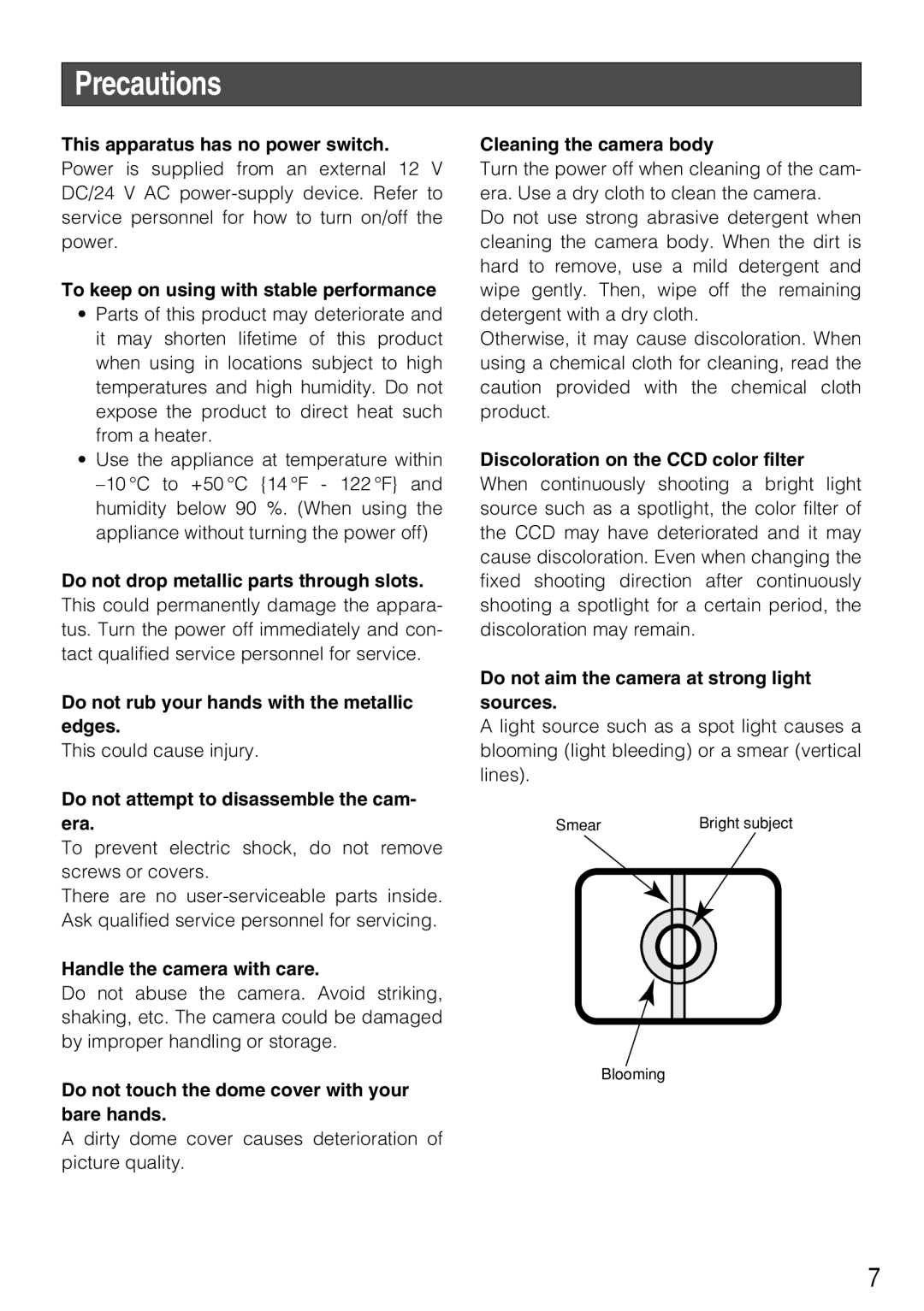 Panasonic WV-CF294, WV-CF284 operating instructions Precautions 