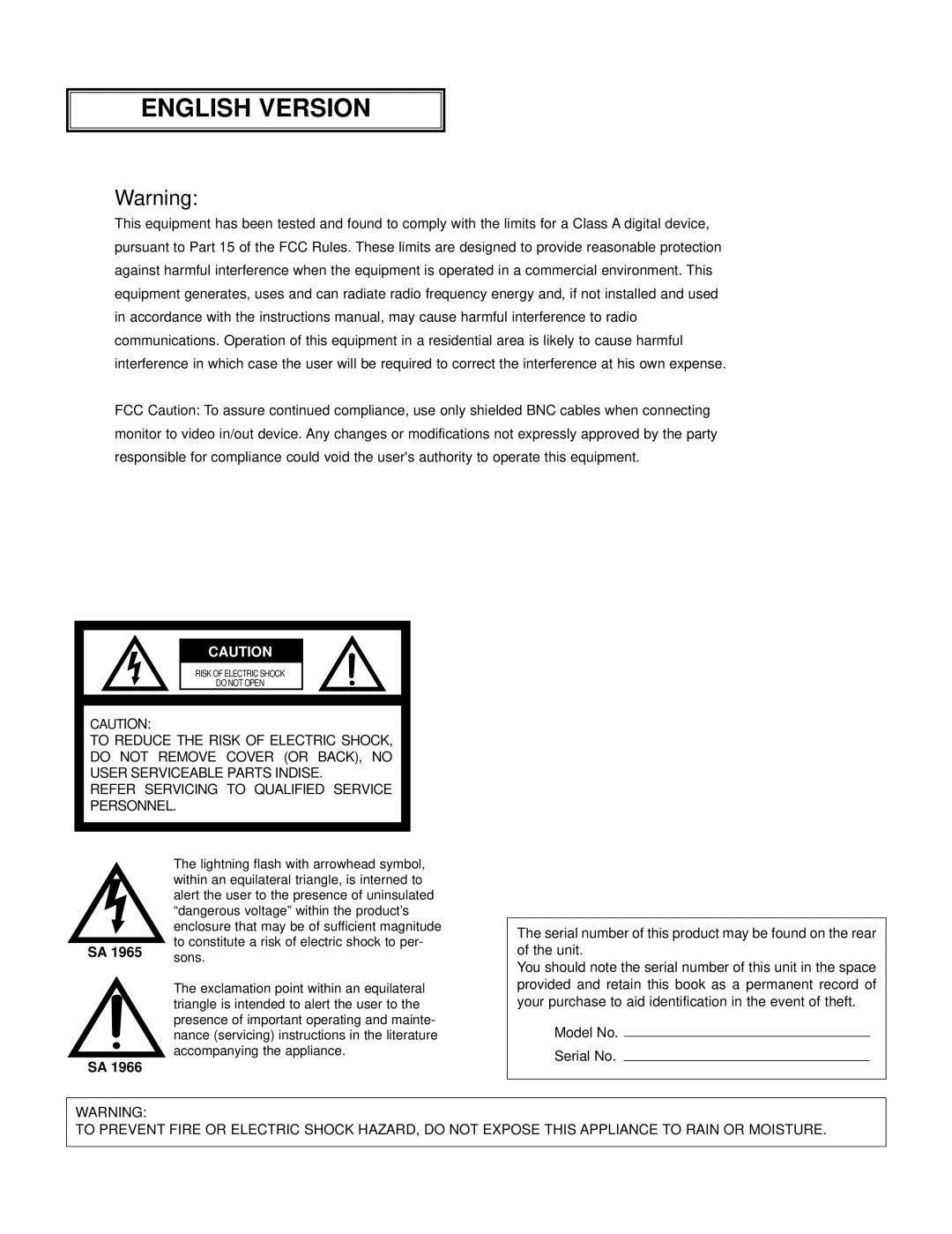 Panasonic WV-CK1420A manual English Version 