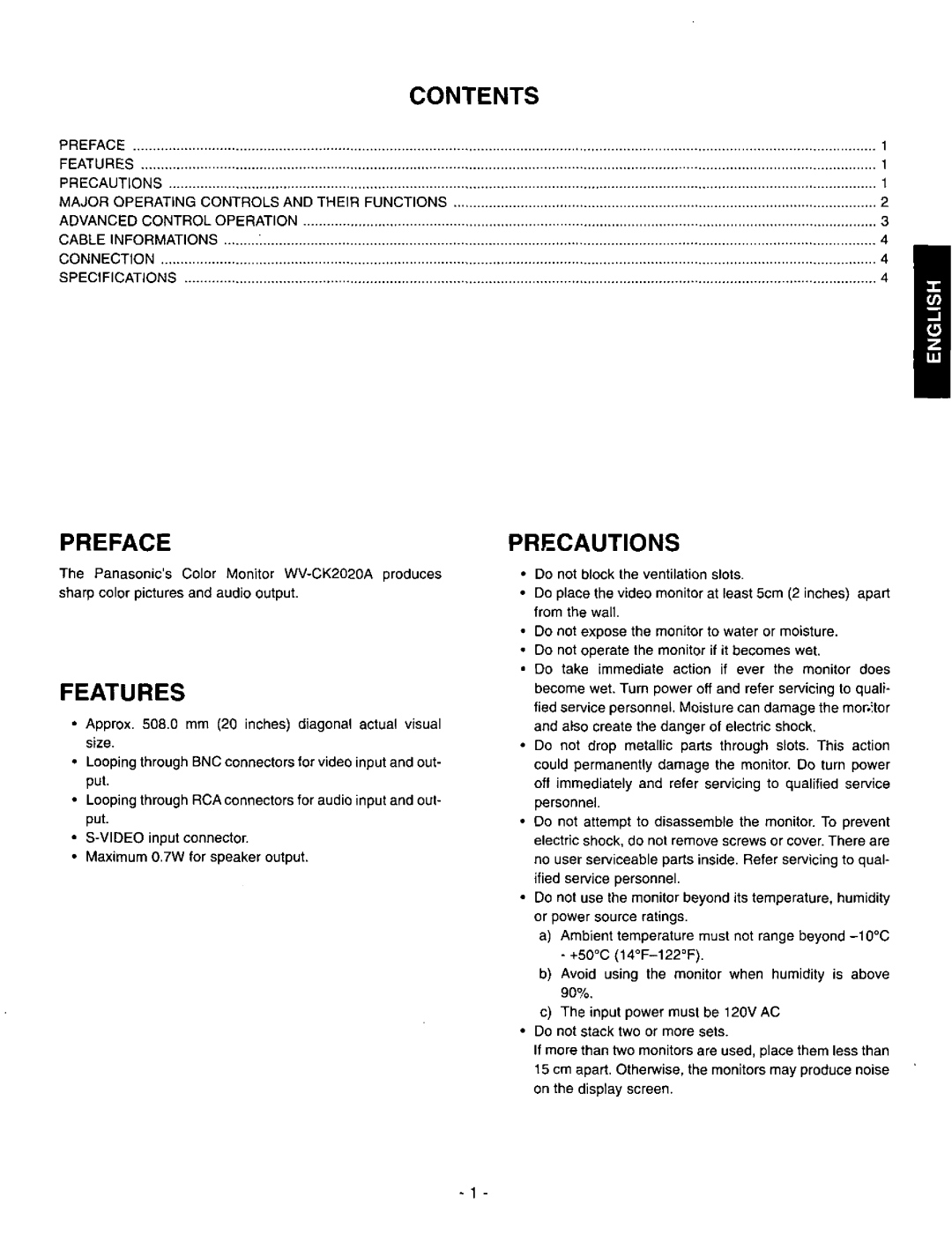 Panasonic WV-CK2020A manual 