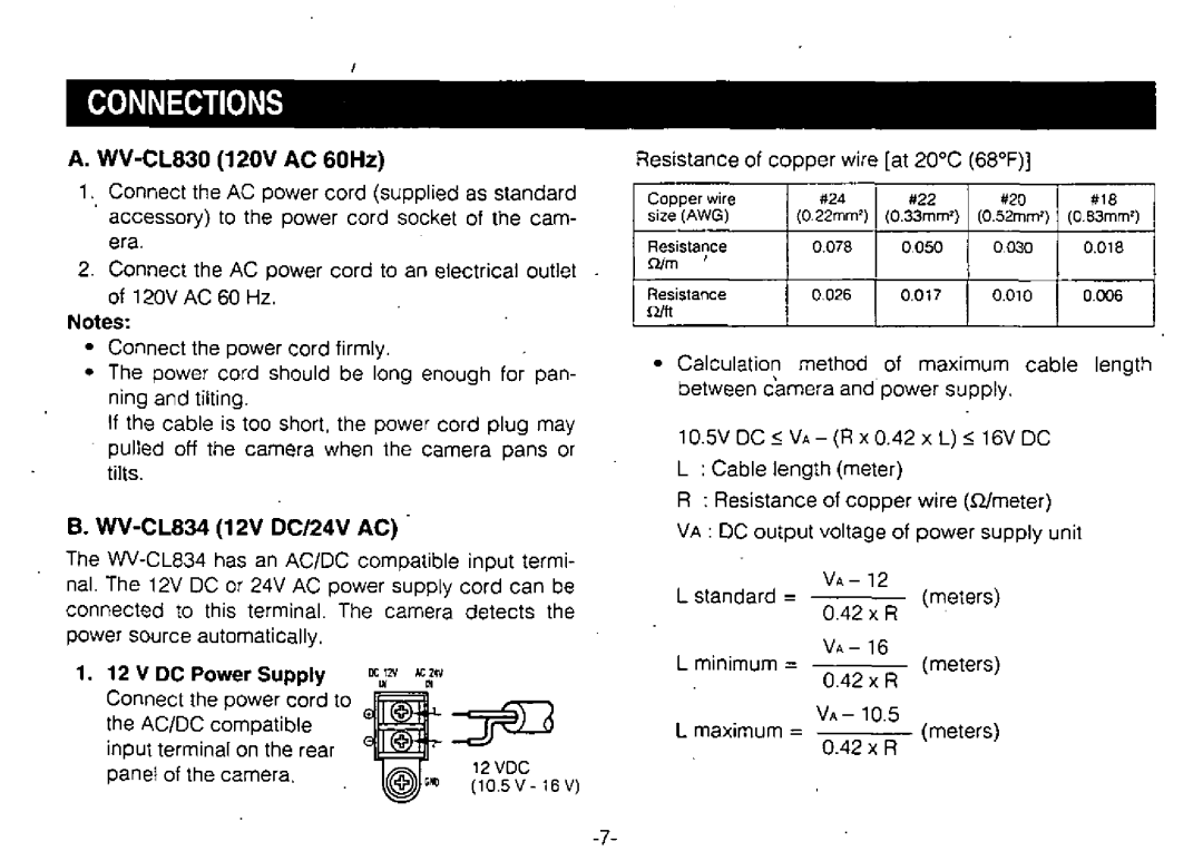 Panasonic WV-CL834, WV-CL830 manual 