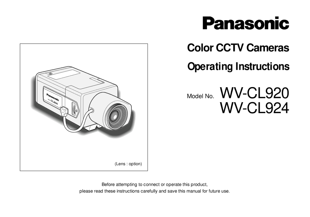 Panasonic WV-CL924, WV-CL920 operating instructions 