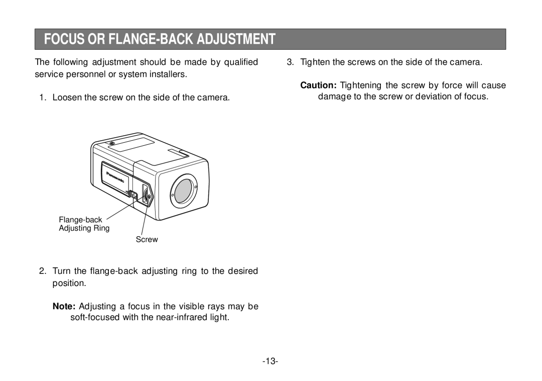 Panasonic WV-CL924, WV-CL920 operating instructions Focus or FLANGE-BACK Adjustment 