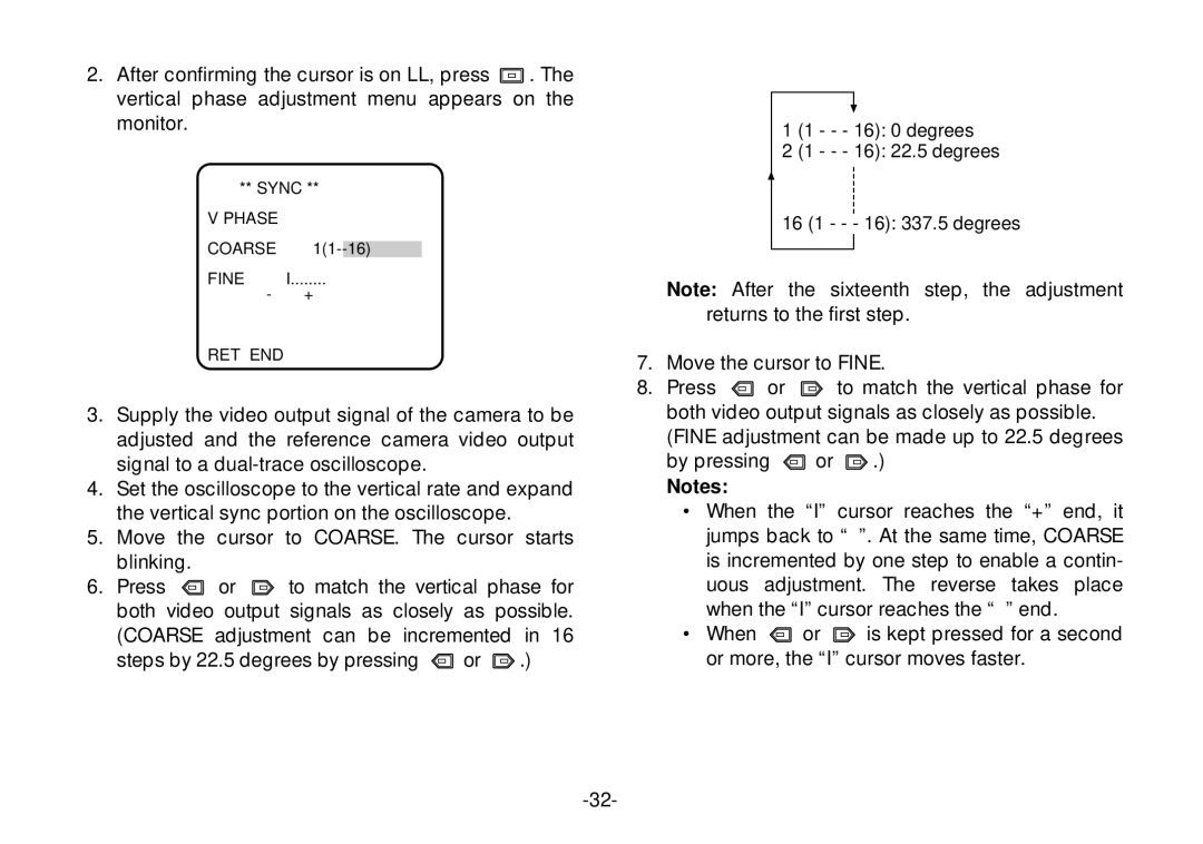 Panasonic WV-CL924, WV-CL920 operating instructions Phase Coarse 