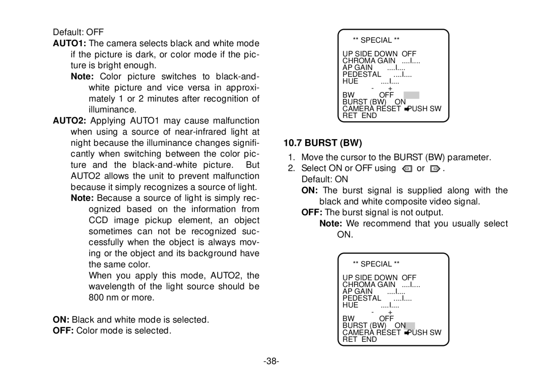 Panasonic WV-CL924, WV-CL920 operating instructions Burst BW 