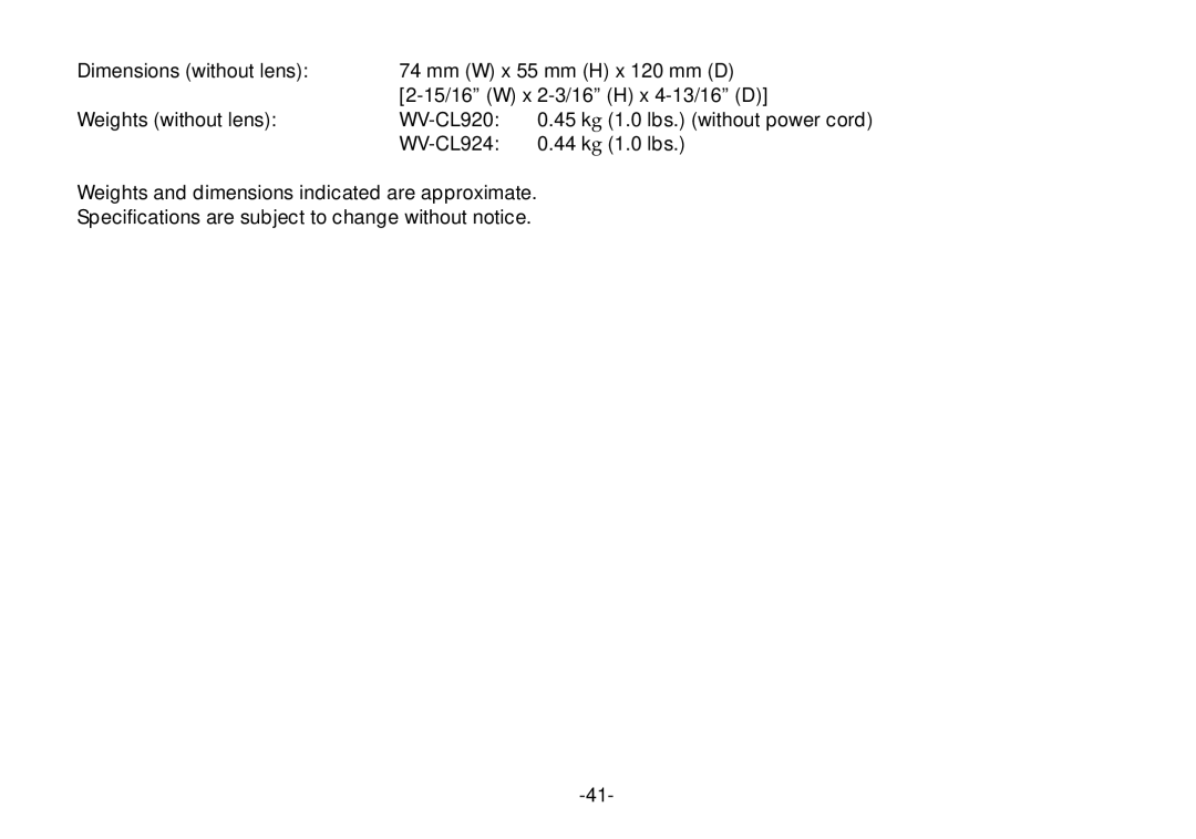 Panasonic WV-CL920, WV-CL924 operating instructions 