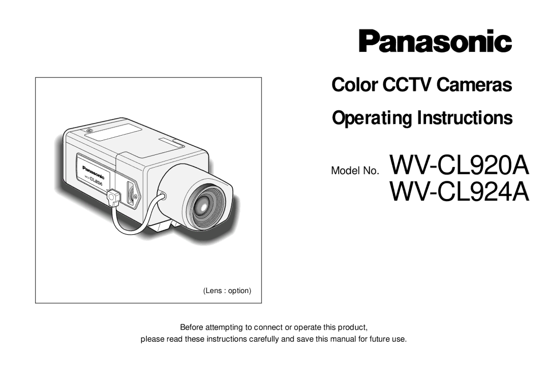 Panasonic WV-CL920A operating instructions Operating Instructions 