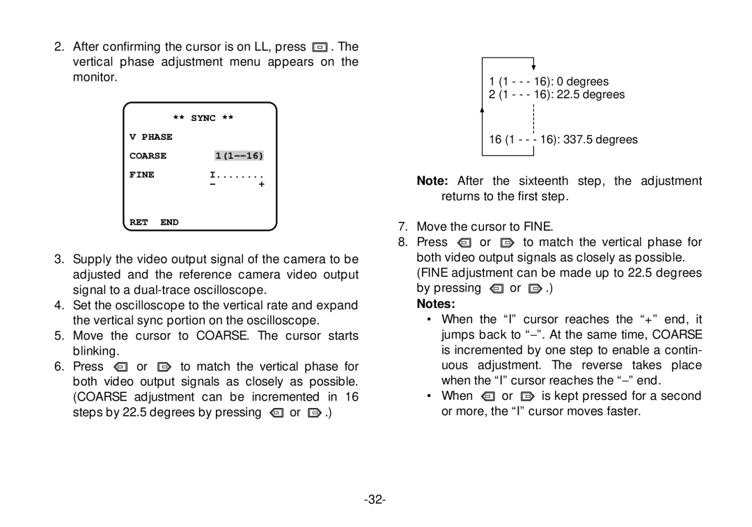 Panasonic WV-CL924A operating instructions Phase Coarse 