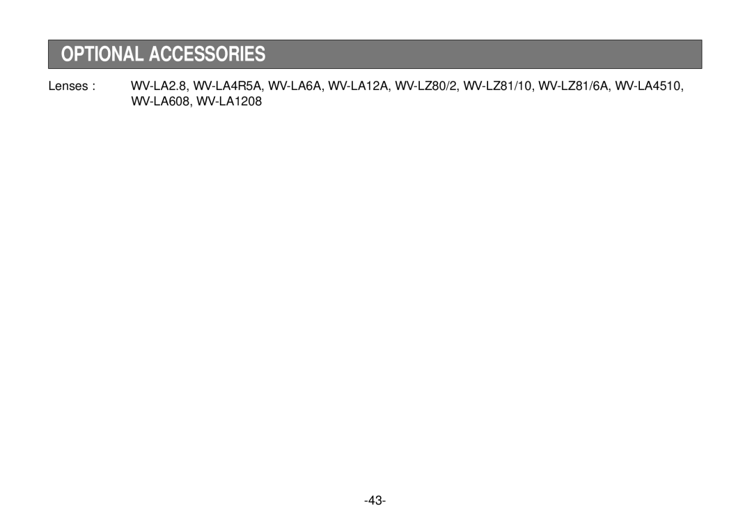 Panasonic WV-CL924A operating instructions Optional Accessories 