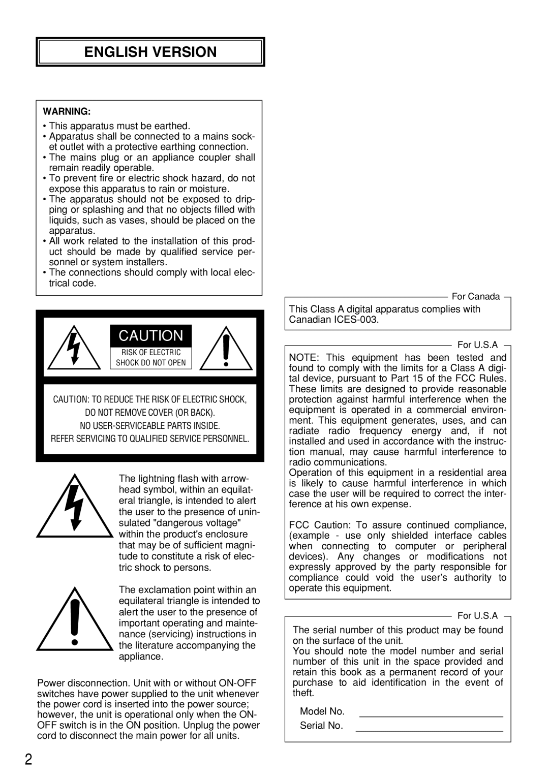 Panasonic WV-CL934, WV-CL930 operating instructions English Version 