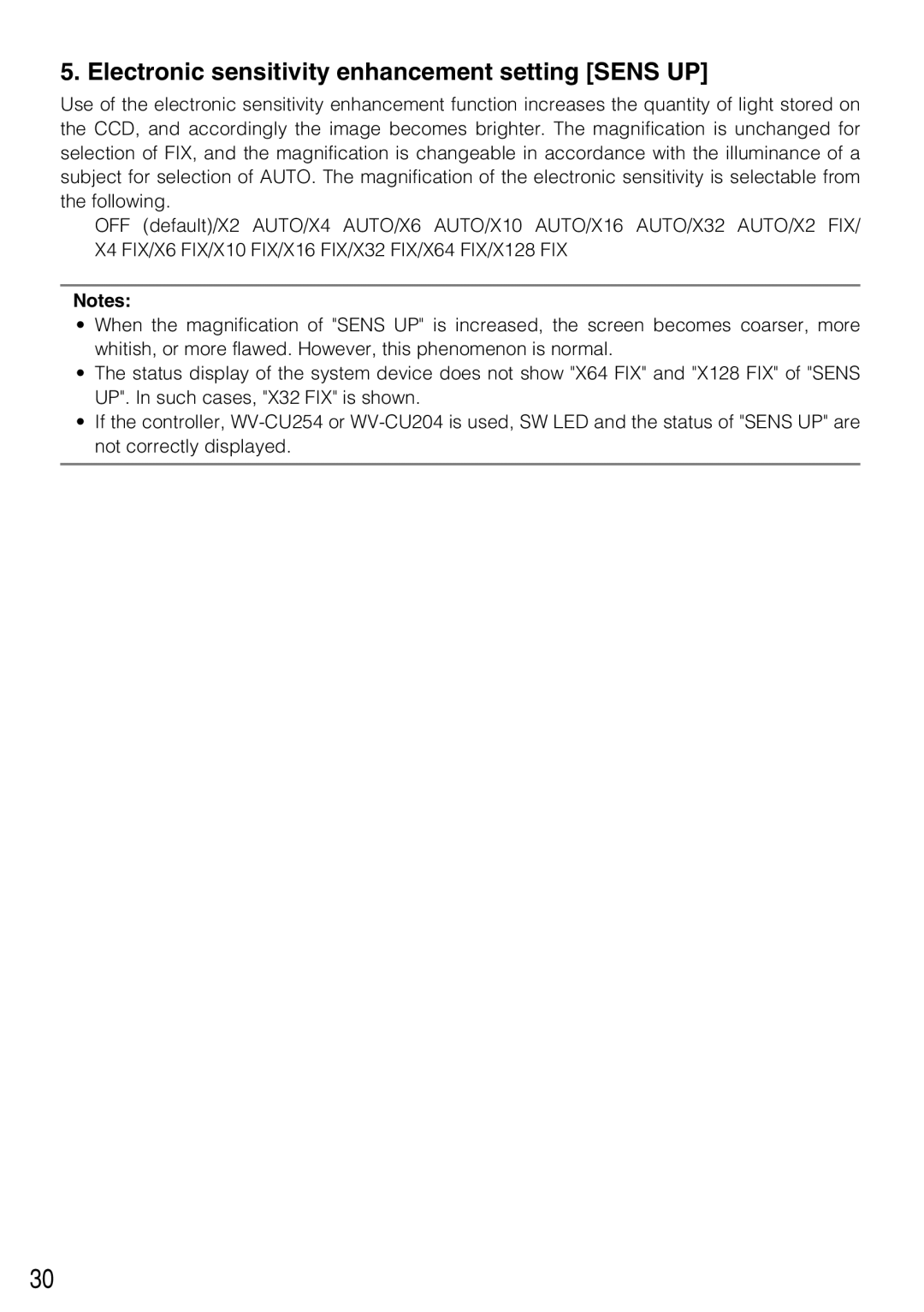 Panasonic WV-CL934, WV-CL930 operating instructions Electronic sensitivity enhancement setting Sens UP 