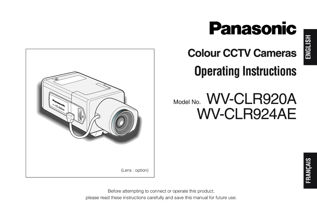 Panasonic operating instructions Model No. WV-CLR920A WV-CLR924AE 