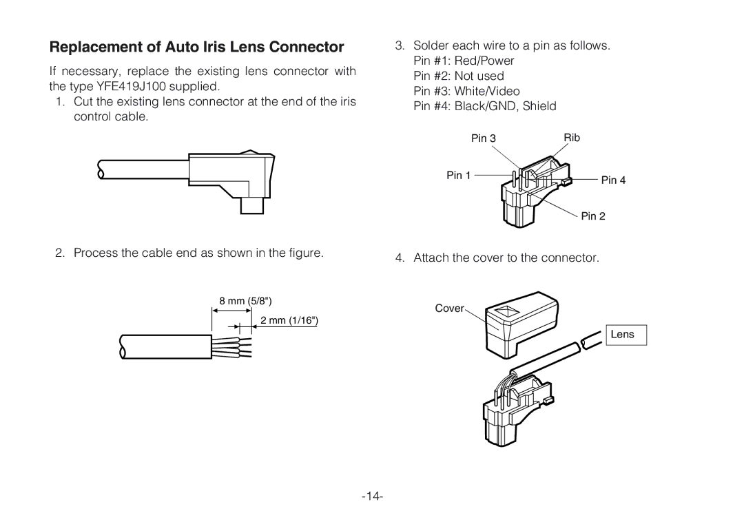 Panasonic WV-CLR920A, WV-CLR924AE operating instructions Replacement of Auto Iris Lens Connector 