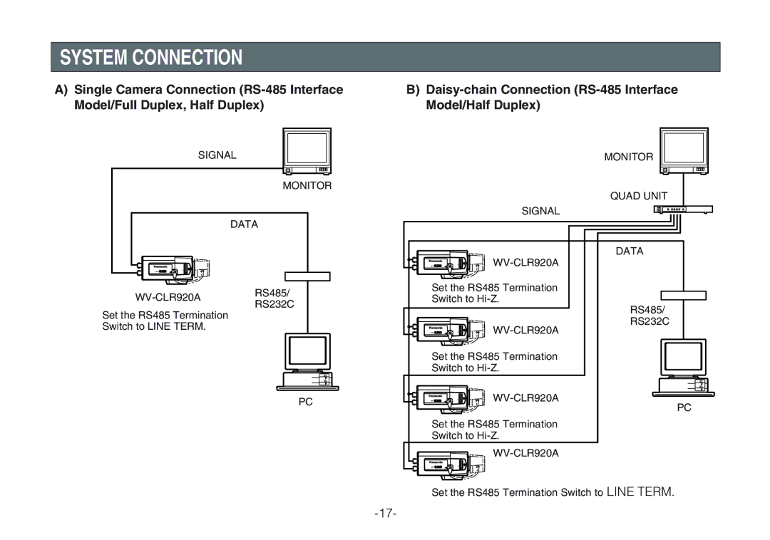 Panasonic WV-CLR924AE, WV-CLR920A operating instructions System Connection 