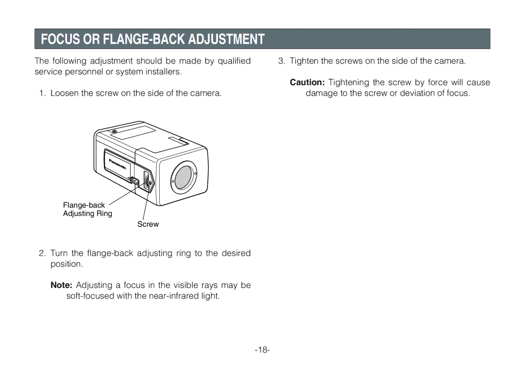 Panasonic WV-CLR920A, WV-CLR924AE operating instructions Focus or FLANGE-BACK Adjustment 