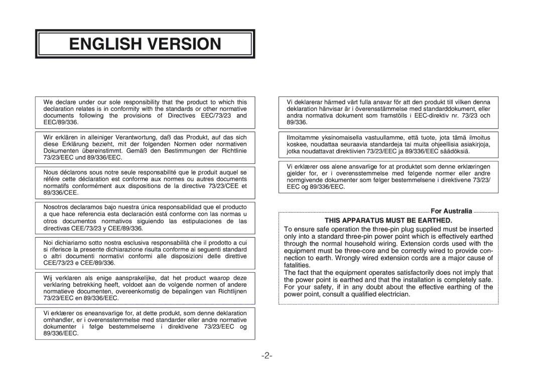 Panasonic WV-CLR920A, WV-CLR924AE operating instructions English Version 