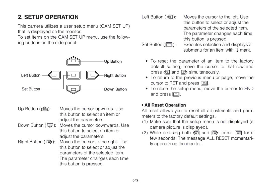 Panasonic WV-CLR924AE, WV-CLR920A operating instructions Setup Operation 