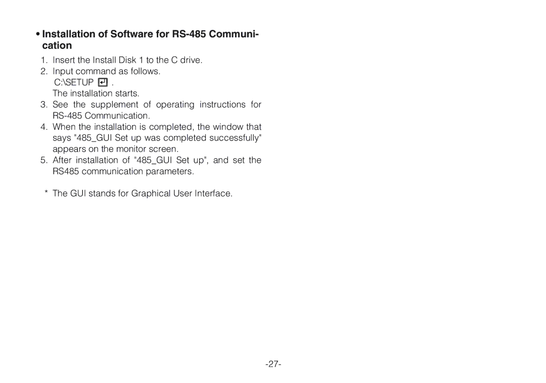 Panasonic WV-CLR924AE, WV-CLR920A operating instructions Installation of Software for RS-485 Communi- cation 