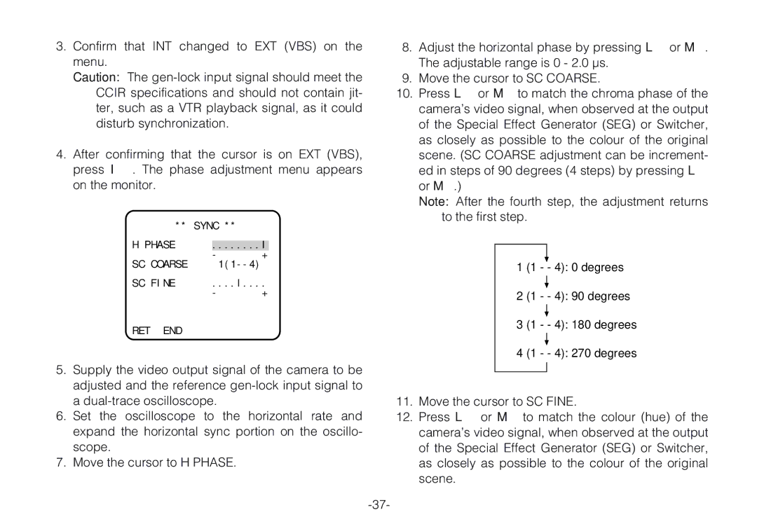 Panasonic WV-CLR924AE, WV-CLR920A operating instructions Phase SC Coarse 