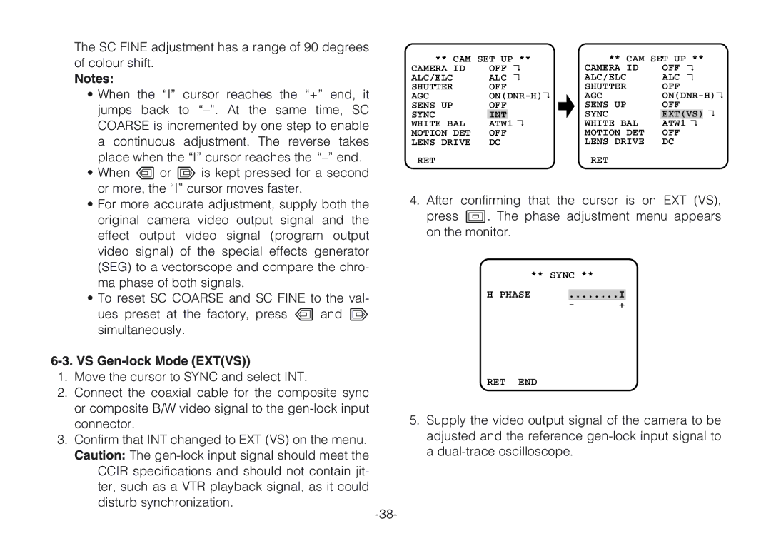 Panasonic WV-CLR920A, WV-CLR924AE operating instructions VS Gen-lock Mode Extvs 