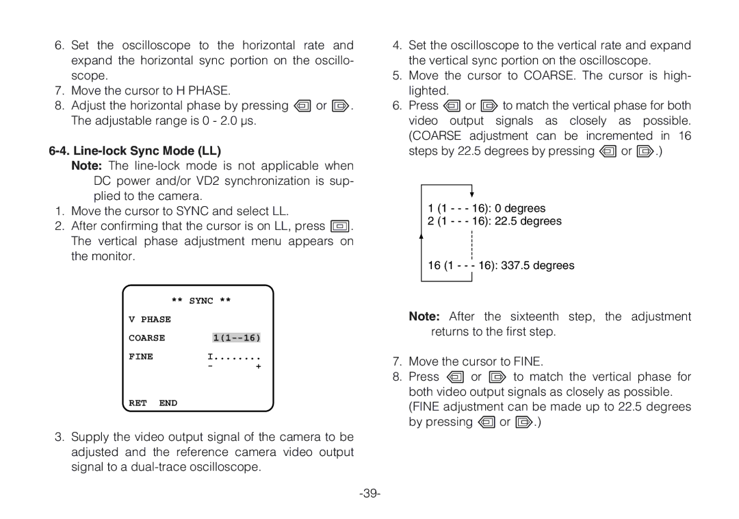 Panasonic WV-CLR924AE, WV-CLR920A operating instructions Line-lock Sync Mode LL 