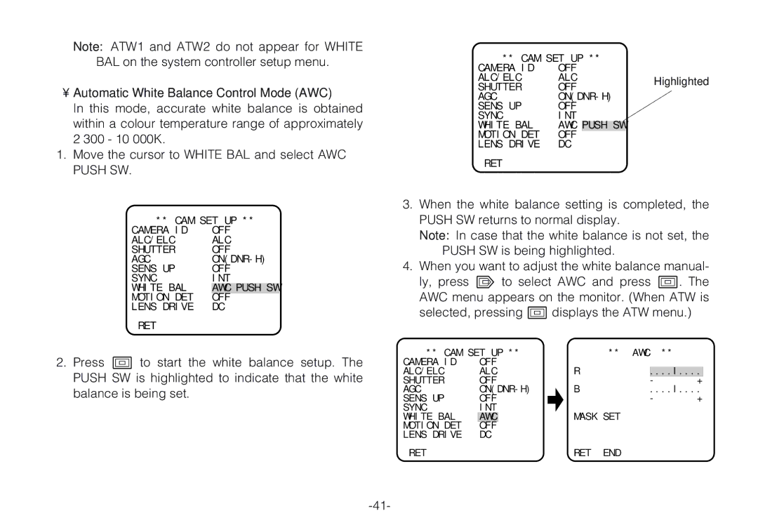 Panasonic WV-CLR924AE, WV-CLR920A operating instructions Push SW 