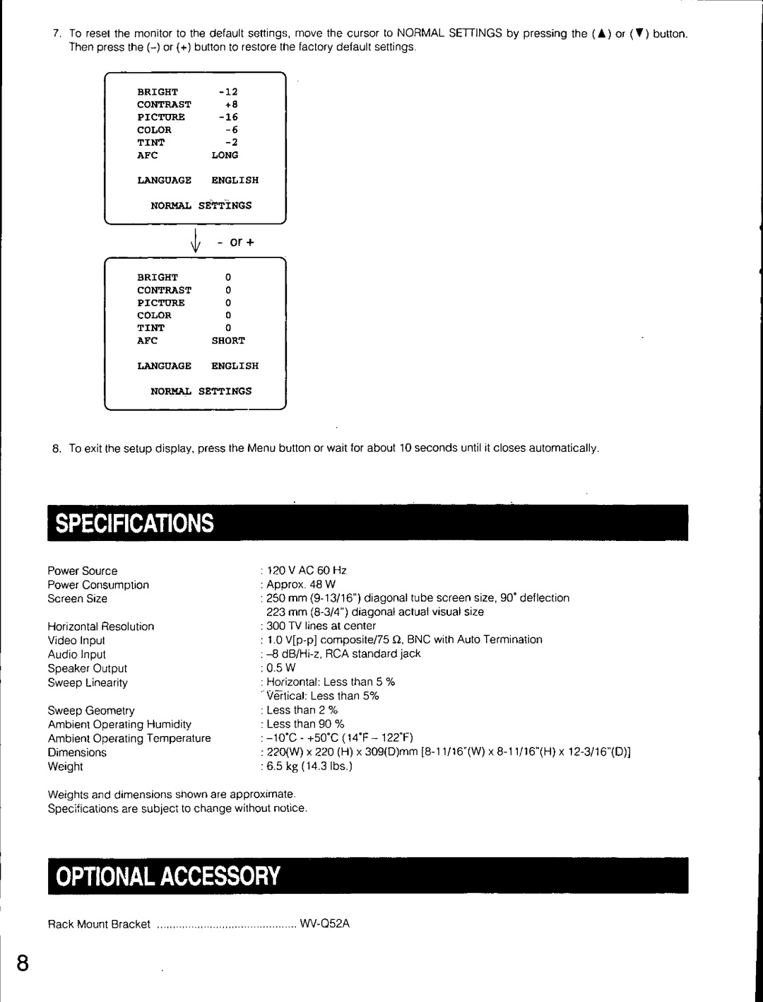 Panasonic WV-CM1020 manual 