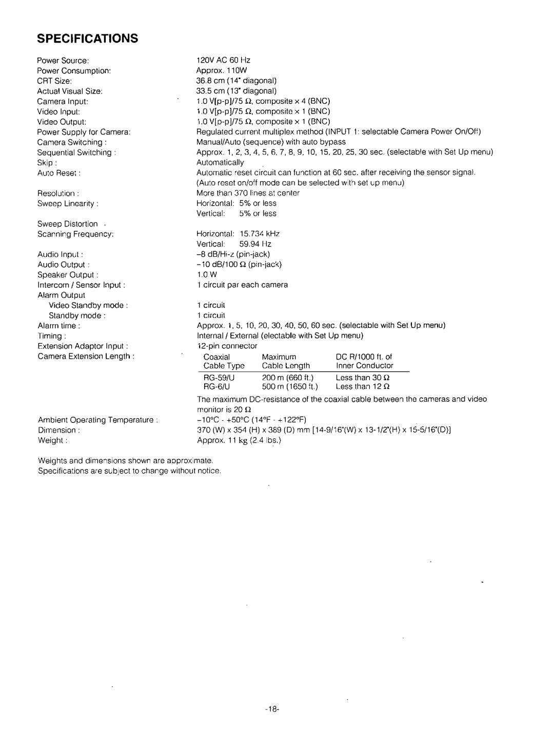 Panasonic WV-CM143 manual 
