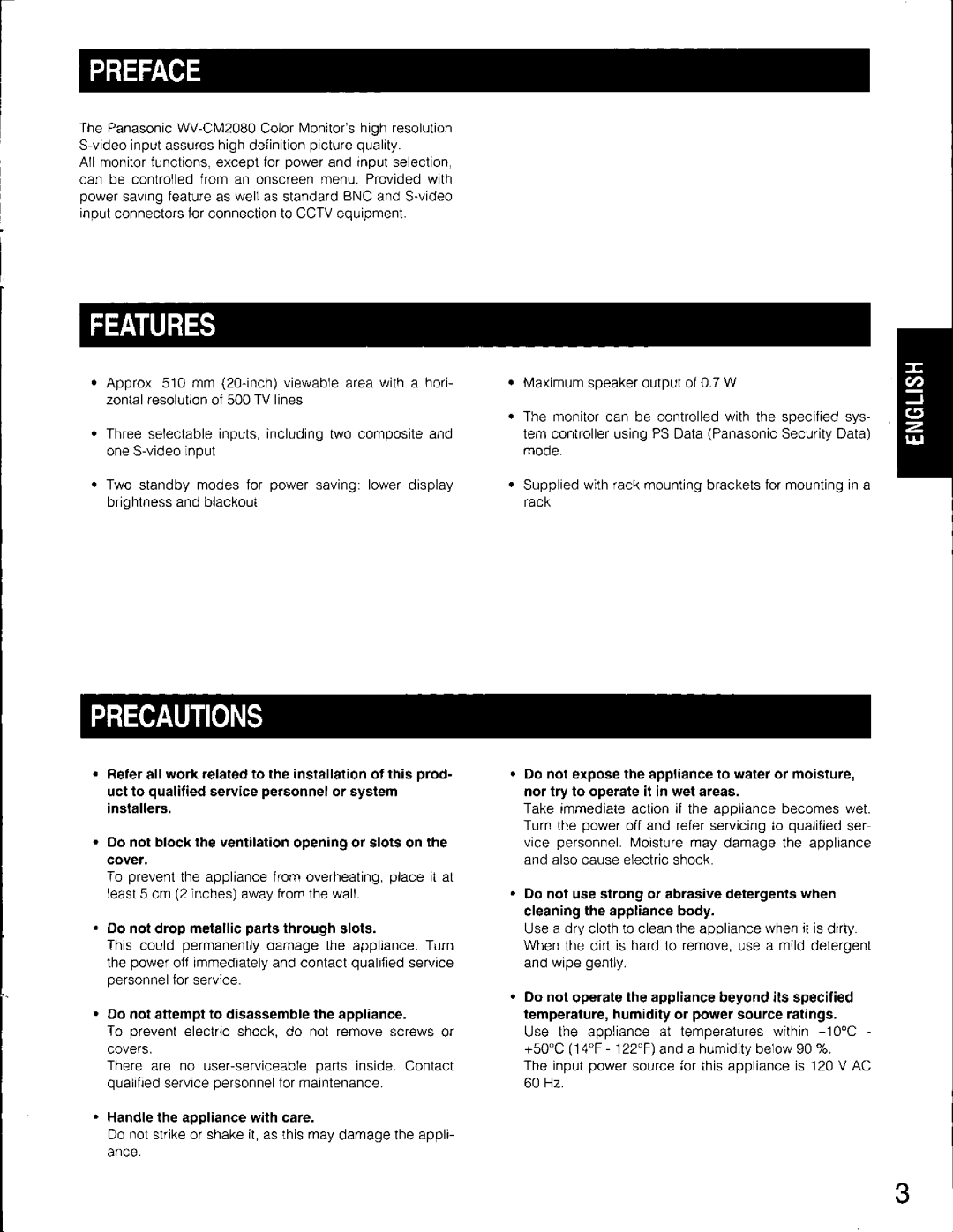 Panasonic WV-CM2080 manual 