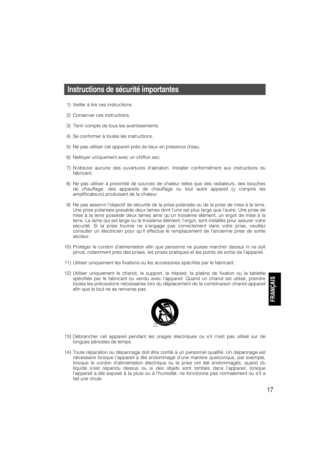 Panasonic WV-CP280, WV-CP284 operating instructions Instructions de sécurité importantes 