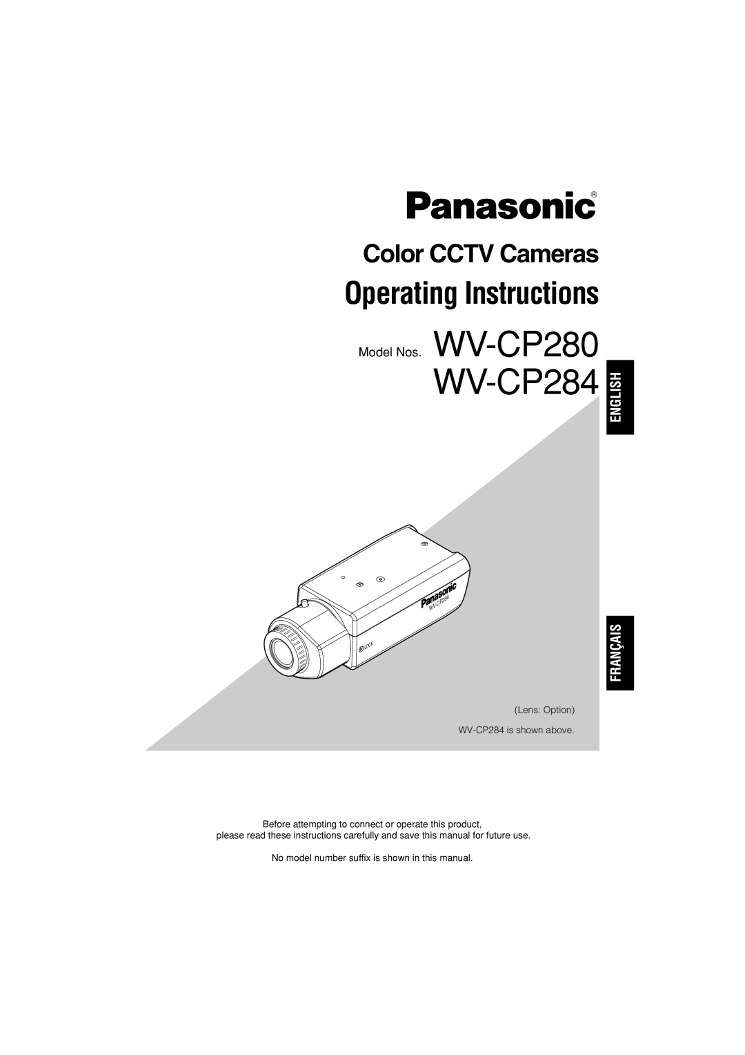 Panasonic operating instructions English, Français, Model Nos. WV-CP280, WV-CP284, Operating Instructions, Lock 