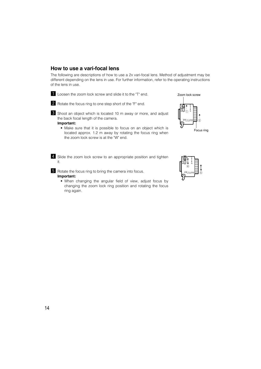 Panasonic WV-CP284, WV-CP280 operating instructions How to use a vari-focal lens 
