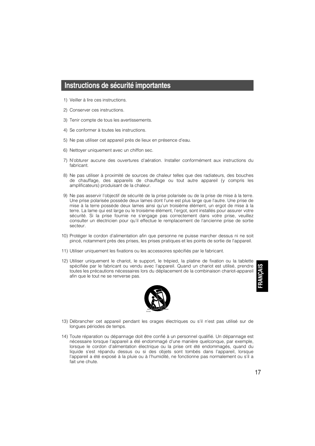 Panasonic WV-CP280, WV-CP284 operating instructions Instructions de sécurité importantes, Français 