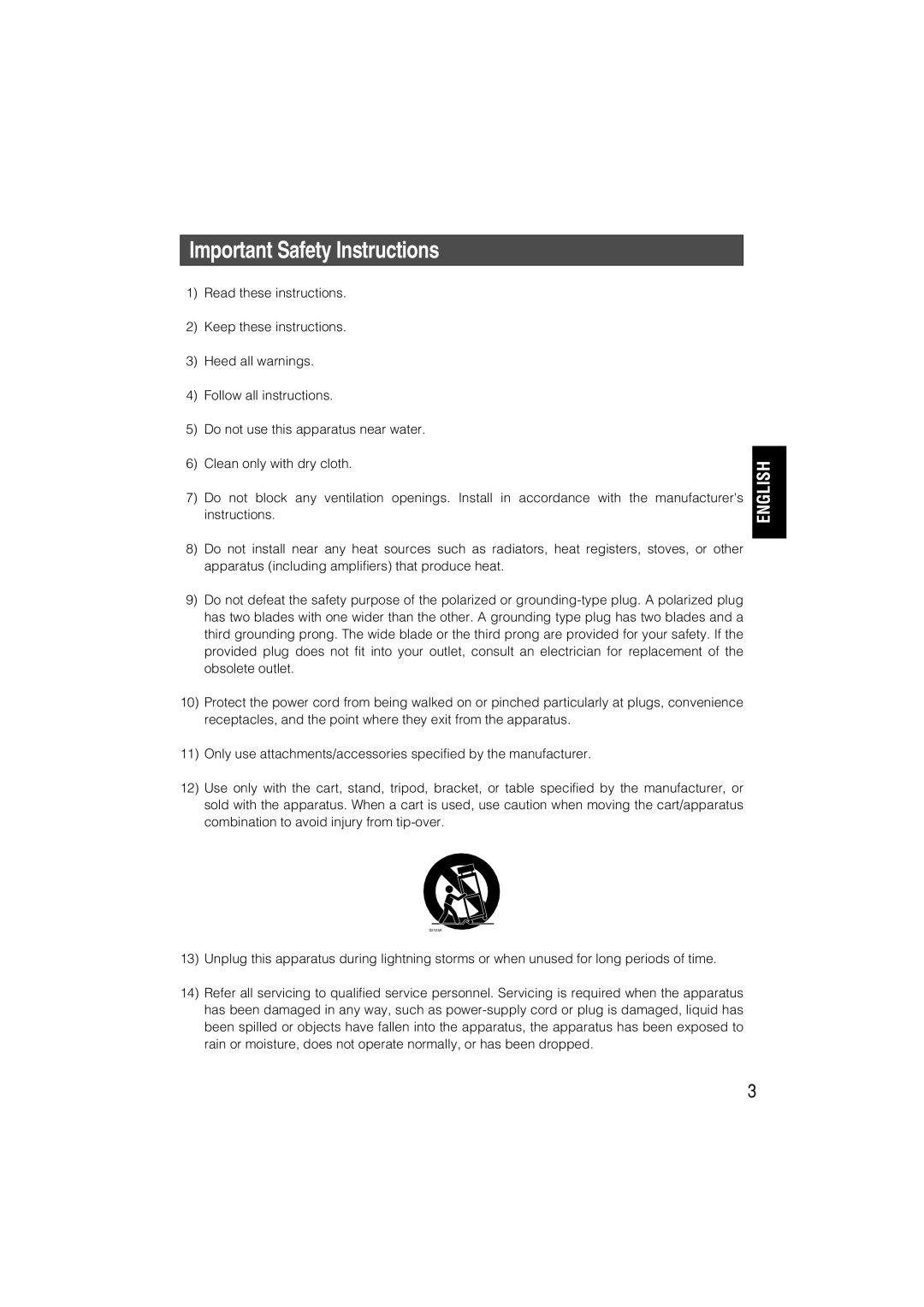 Panasonic WV-CP280, WV-CP284 operating instructions Important Safety Instructions, English 
