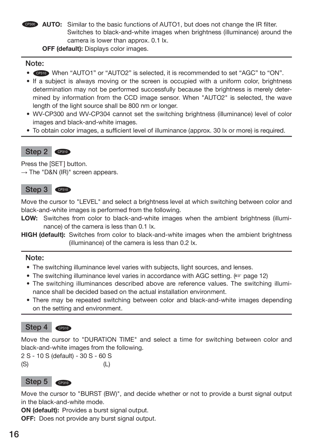 Panasonic WV-CP310, WV-CP314, WV-CP304, WV-CP300 operating instructions 