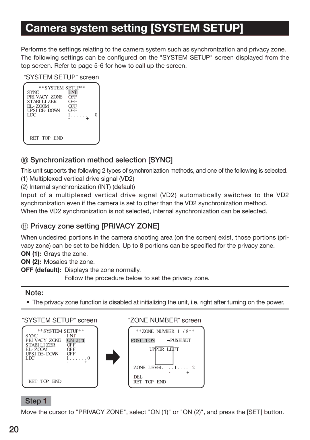 Panasonic WV-CP310, WV-CP314, WV-CP304, WV-CP300 Camera system setting System Setup, @ Synchronization method selection Sync 