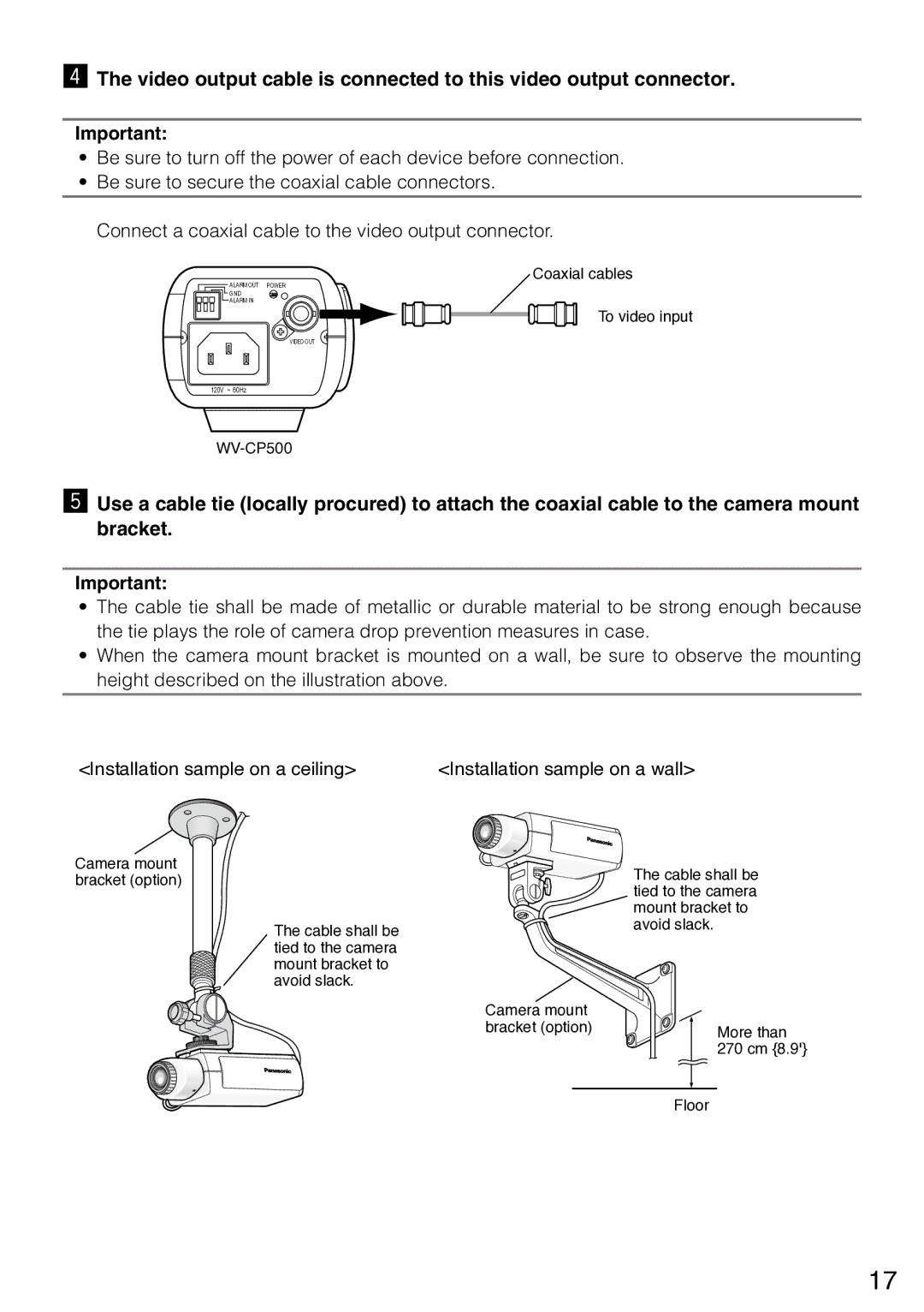 Panasonic WV-CP504, wv-cp500 manual Coaxial cables 