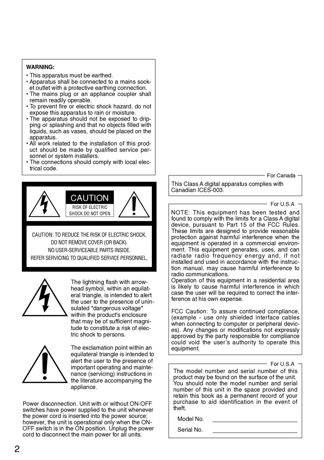 Panasonic wv-cp500, WV-CP504 manual This apparatus must be earthed 