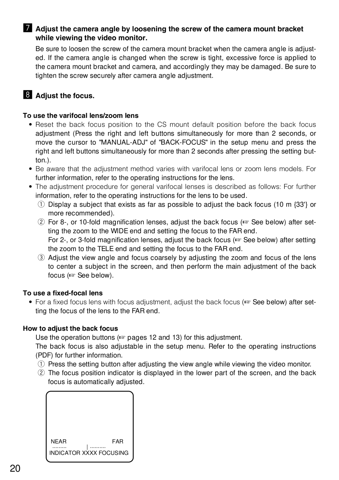 Panasonic wv-cp500, WV-CP504 manual Adjust the focus, To use the varifocal lens/zoom lens, To use a fixed-focal lens 