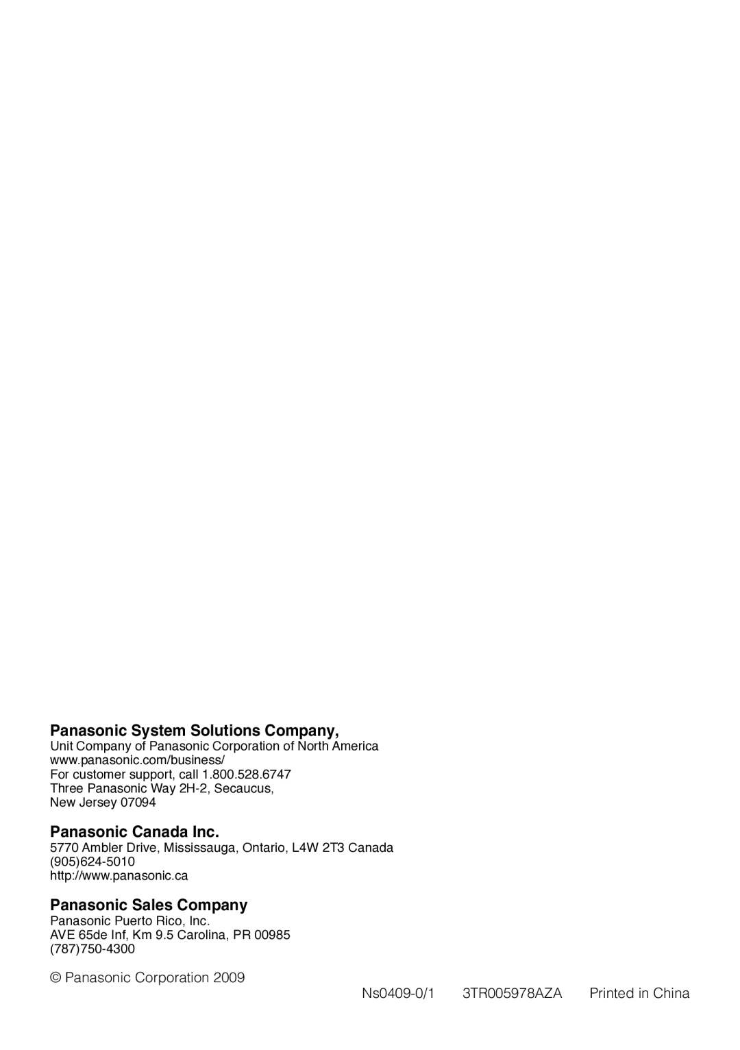 Panasonic wv-cp500, WV-CP504 manual Panasonic System Solutions Company, Panasonic Canada Inc 